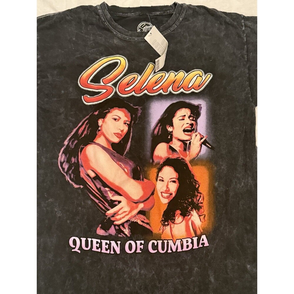 Urban Outfitters Selena T-Shirt Size Medium Black Acid Wash Queen Cumbia NWT